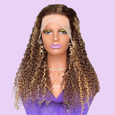 Brazilian Raw Human Hair 13x4 Front Lace Honey Blonde Jerry Curly Wig
